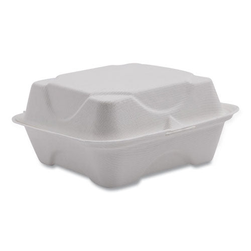 Image of Eco-Products® EP-HC6NFA Vanguard Renewable And Compostable Sugarcane Clamshells, 6 X 6 X 3, White, 500/carton