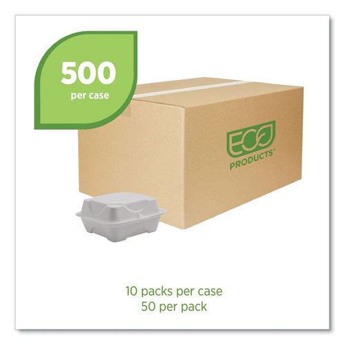 Image of Eco-Products® EP-HC6NFA Vanguard Renewable And Compostable Sugarcane Clamshells, 6 X 6 X 3, White, 500/carton