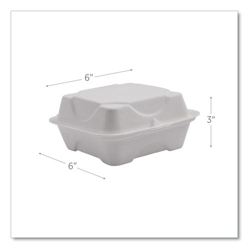 Image of Eco-Products® EP-HC6NFA Vanguard Renewable And Compostable Sugarcane Clamshells, 6 X 6 X 3, White, 500/carton