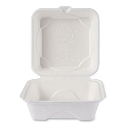 Image of Eco-Products® EP-HC6NFA Vanguard Renewable And Compostable Sugarcane Clamshells, 6 X 6 X 3, White, 500/carton