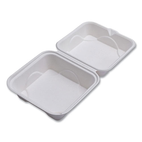Image of Eco-Products® EP-HC6NFA Vanguard Renewable And Compostable Sugarcane Clamshells, 6 X 6 X 3, White, 500/carton