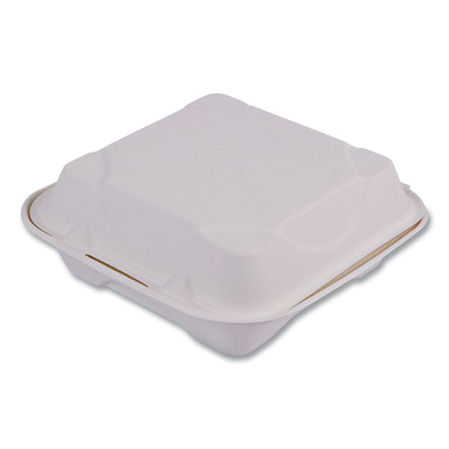 Image of Eco-Products® EP-HC81NFA Vanguard Renewable and Compostable Sugarcane Clamshells, 8 x 8 x 3, White, 200/Carton