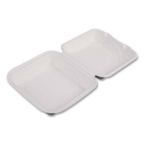 Image of Eco-Products® EP-HC81NFA Vanguard Renewable and Compostable Sugarcane Clamshells, 8 x 8 x 3, White, 200/Carton