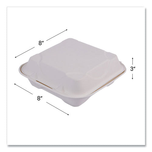 Image of Eco-Products® EP-HC81NFA Vanguard Renewable and Compostable Sugarcane Clamshells, 8 x 8 x 3, White, 200/Carton