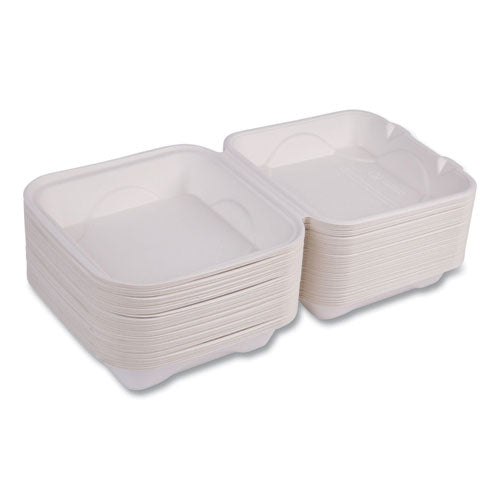 Image of Eco-Products® EP-HC81NFA Vanguard Renewable and Compostable Sugarcane Clamshells, 8 x 8 x 3, White, 200/Carton