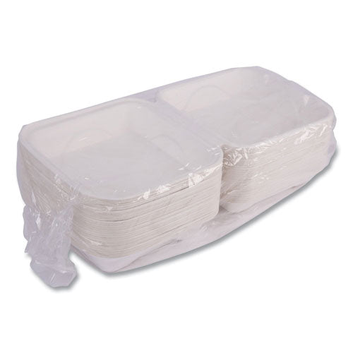 Image of Eco-Products® EP-HC81NFA Vanguard Renewable and Compostable Sugarcane Clamshells, 8 x 8 x 3, White, 200/Carton