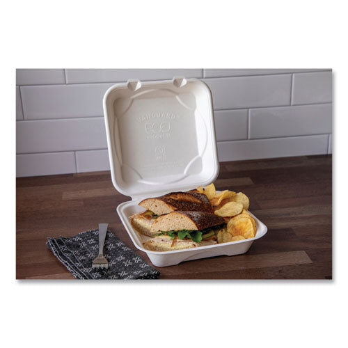 Image of Eco-Products® EP-HC81NFA Vanguard Renewable and Compostable Sugarcane Clamshells, 8 x 8 x 3, White, 200/Carton