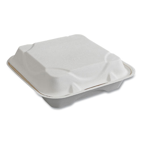 Image of Eco-Products® EP-HC91NFA Vanguard Renewable and Compostable Sugarcane Clamshells, 9 x 9 x 3, White, 200/Carton