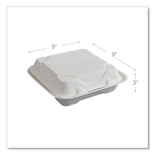 Image of Eco-Products® EP-HC91NFA Vanguard Renewable and Compostable Sugarcane Clamshells, 9 x 9 x 3, White, 200/Carton