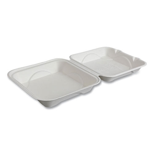 Image of Eco-Products® EP-HC91NFA Vanguard Renewable and Compostable Sugarcane Clamshells, 9 x 9 x 3, White, 200/Carton