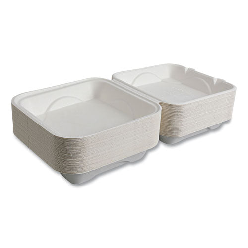 Image of Eco-Products® EP-HC91NFA Vanguard Renewable and Compostable Sugarcane Clamshells, 9 x 9 x 3, White, 200/Carton