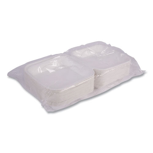 Image of Eco-Products® EP-HC91NFA Vanguard Renewable and Compostable Sugarcane Clamshells, 9 x 9 x 3, White, 200/Carton