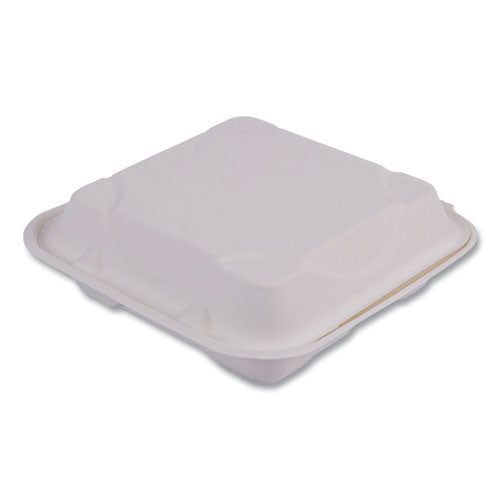 Image of Eco-Products® EP-HC93NFA Vanguard Renewable and Compostable Sugarcane Clamshells, 3 Compartments, 9 x 9 x 3, White, 200/Carton