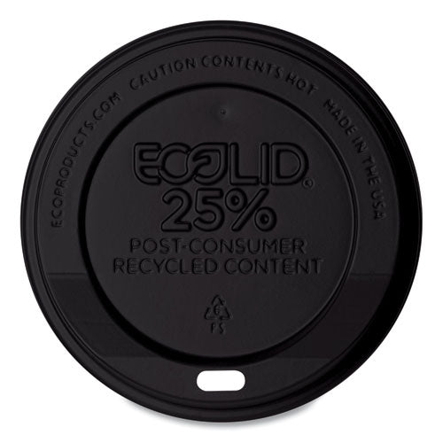 Image of Eco-Products® EP-HL16-BR EcoLid 25% Recycled Content Hot Cup Lid, Fits 10 oz to 20 oz Hot Cups, Plastic, Black, 100/Pack, 10 Packs/Carton