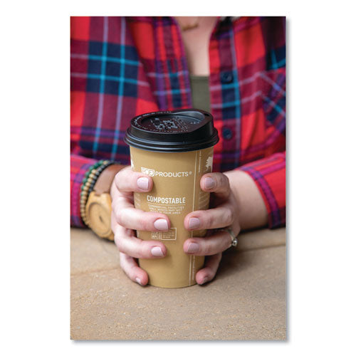 Image of Eco-Products® EP-HL16-BR EcoLid 25% Recycled Content Hot Cup Lid, Fits 10 oz to 20 oz Hot Cups, Plastic, Black, 100/Pack, 10 Packs/Carton