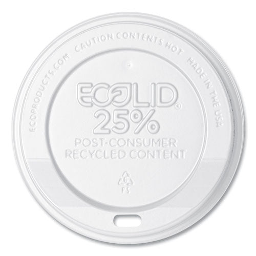 Image of Eco-Products® EP-HL16-WR EcoLid 25% Recycled Content Hot Cup Lid, Fits 10 oz to 20 oz Hot Cups, Plastic, White, 100/Pack, 10 Packs/Carton