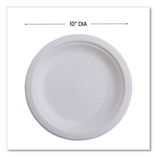 Image of Eco-Products® EP-P005NFA Vanguard Renewable And Compostable Sugarcane Plates, 10" Dia, White, 500/carton