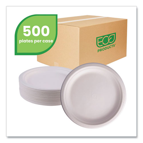 Image of Eco-Products® EP-P013NFA Vanguard Renewable And Compostable Sugarcane Plates, 9" Dia, White, 500/carton