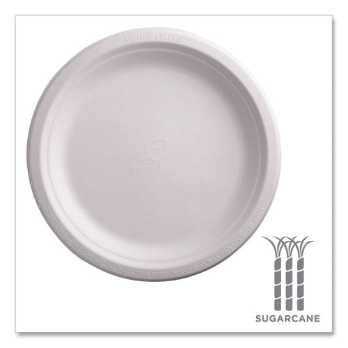 Image of Eco-Products® EP-P013NFA Vanguard Renewable And Compostable Sugarcane Plates, 9" Dia, White, 500/carton