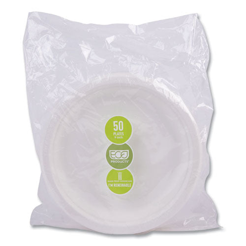 Image of Eco-Products® EP-P013NFA Vanguard Renewable And Compostable Sugarcane Plates, 9" Dia, White, 500/carton