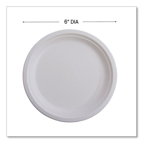 Image of Eco-Products® EP-P016NFA Vanguard Renewable And Compostable Sugarcane Plates, 6" Dia, White, 1,000/carton
