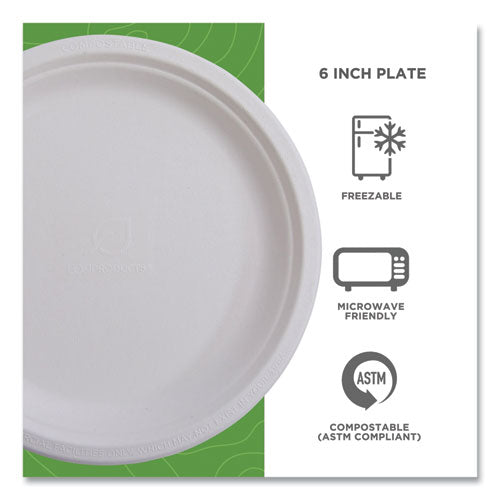 Image of Eco-Products® EP-P016NFA Vanguard Renewable And Compostable Sugarcane Plates, 6" Dia, White, 1,000/carton