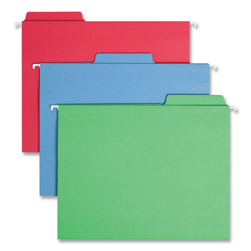 Image of Smead 64053 FasTab Hanging Folders, Letter Size, 1/3-Cut Tabs, Assorted Colors, 18/Box