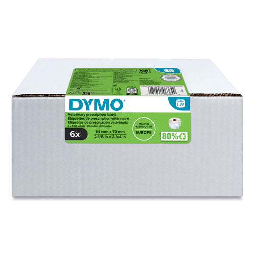 Image of DYMO® 2187328 Veterinary Prescription Labels for LabelWriter Label Printers, 2.12 x 2.75, Black/White, 400 Labels/Roll, 6 Rolls/Pack