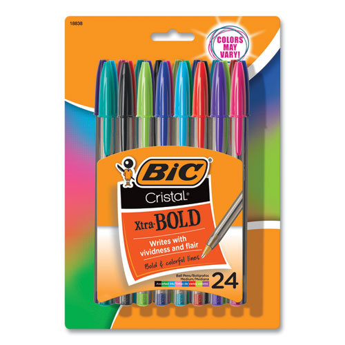 Image of BIC® MSBAPP241AST Cristal Xtra Bold Ballpoint Pen, Stick, Bold 1.6 mm, Randomly Assorted Ink and Barrel Colors, 24/Pack
