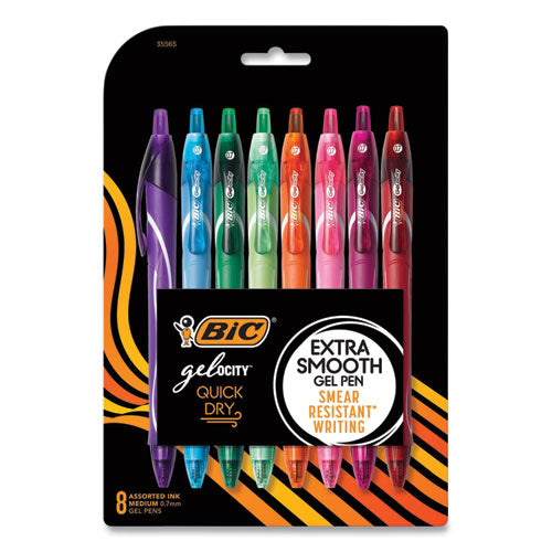 Image of BIC® RGLCGAP81-AST Gel-ocity Quick Dry Gel Pen, Retractable, Medium 0.7 mm, Randomly Assorted Ink and Barrel Colors, 8/Pack