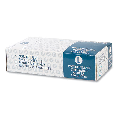 Image of Inteplast Group GL-LG2K Embossed Polyethylene Disposable Gloves, Powder-Free, Large, 3 mil Thick, Clear, 500/Box, 4 Boxes/Carton