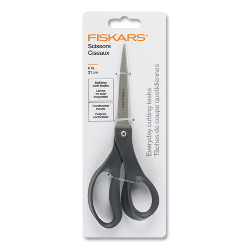 Image of Fiskars® 1067262 Everyday Scissors, 8" Long, 3.75" Cut Length, Straight Black Handle