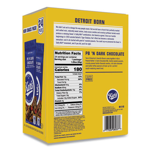 Image of Kar's OFX08037 Trail Mix, Dark Chocolate/Peanut Butter, 1.25 oz Packet, 24/Box