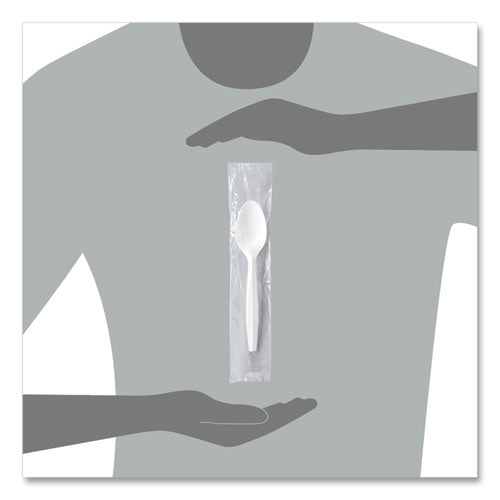 Image of SOLOÂ® Regal Mediumweight Cutlery, Individually Wrapped, Spoon, Plastic, White, 1,000/Carton