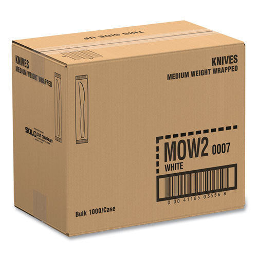 Image of SOLO® MOW2-0007 Regal Mediumweight Cutlery, Individually Wrapped, Knife, Plastic, White, 1,000/Carton