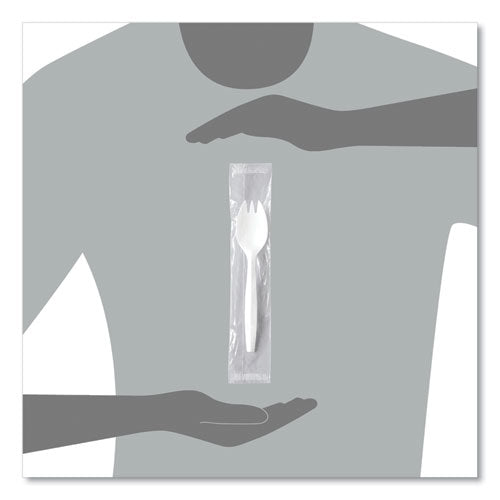 Image of SOLO® MOW6-0007 Regal Mediumweight Cutlery, Individually Wrapped, Spork, Plastic, White, 1,000/Carton