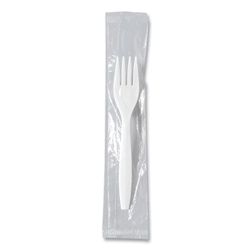 Image of SOLO® MOW1-0007 Regal Mediumweight Cutlery, Individually Wrapped, Fork, Plastic, White, 1,000/Carton