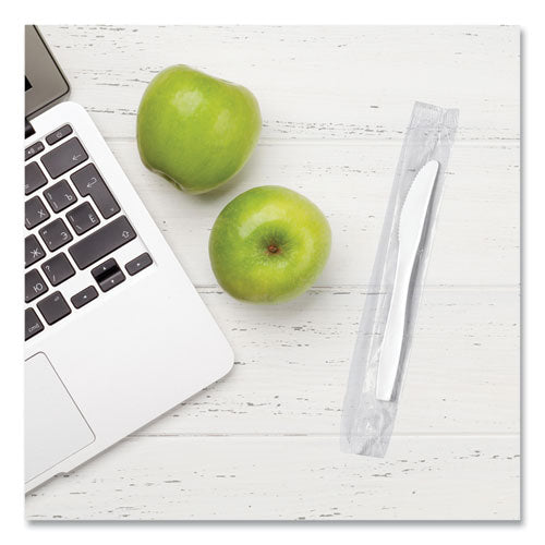 Image of SOLO® MOW2-0007 Regal Mediumweight Cutlery, Individually Wrapped, Knife, Plastic, White, 1,000/Carton