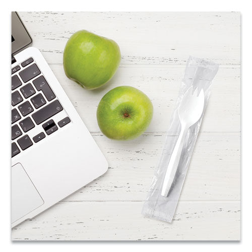 Image of SOLO® MOW6-0007 Regal Mediumweight Cutlery, Individually Wrapped, Spork, Plastic, White, 1,000/Carton