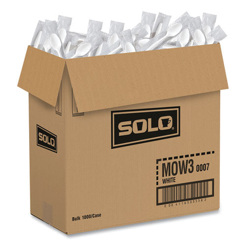 Image of SOLOÂ® Regal Mediumweight Cutlery, Individually Wrapped, Spoon, Plastic, White, 1,000/Carton