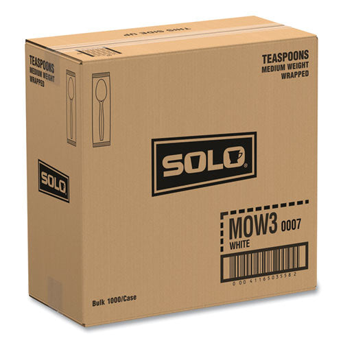 Image of SOLOÂ® Regal Mediumweight Cutlery, Individually Wrapped, Spoon, Plastic, White, 1,000/Carton