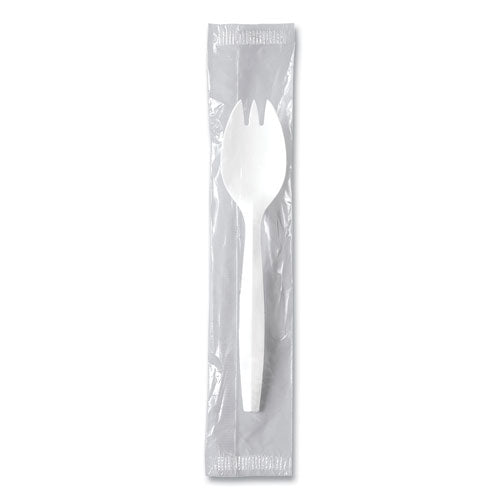 Image of SOLO® MOW6-0007 Regal Mediumweight Cutlery, Individually Wrapped, Spork, Plastic, White, 1,000/Carton