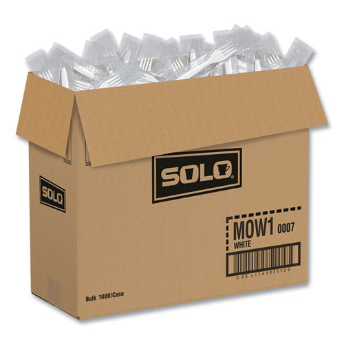 Image of SOLO® MOW1-0007 Regal Mediumweight Cutlery, Individually Wrapped, Fork, Plastic, White, 1,000/Carton