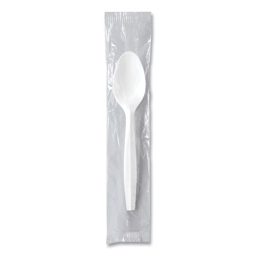 Image of SOLOÂ® Regal Mediumweight Cutlery, Individually Wrapped, Spoon, Plastic, White, 1,000/Carton