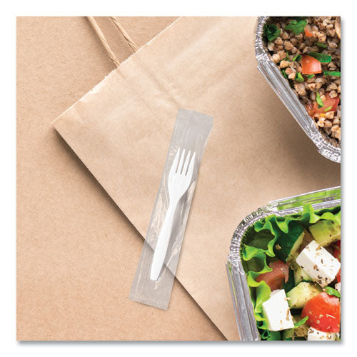Image of SOLO® MOW1-0007 Regal Mediumweight Cutlery, Individually Wrapped, Fork, Plastic, White, 1,000/Carton