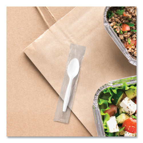 Image of SOLOÂ® Regal Mediumweight Cutlery, Individually Wrapped, Spoon, Plastic, White, 1,000/Carton