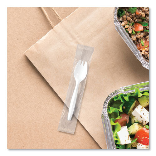 Image of SOLO® MOW6-0007 Regal Mediumweight Cutlery, Individually Wrapped, Spork, Plastic, White, 1,000/Carton