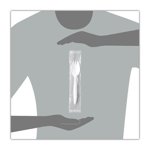 Image of SOLO® MOW6-0007 Regal Mediumweight Cutlery, Individually Wrapped, Spork, Plastic, White, 1,000/Carton