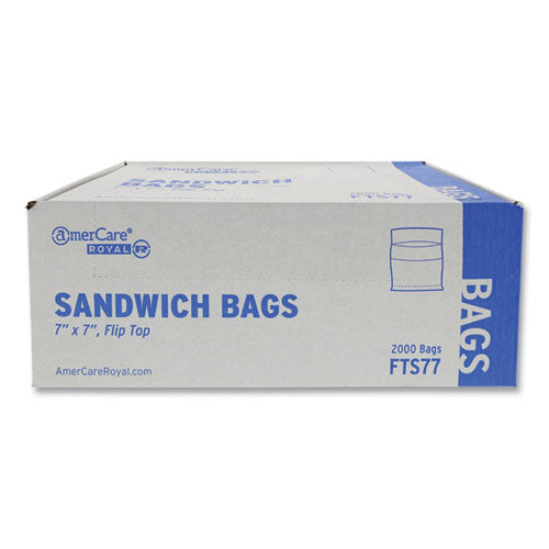 Image of AmerCareRoyal® FTS77 Flip Top Bag, 7" x 7", Clear, 2,000/Carton
