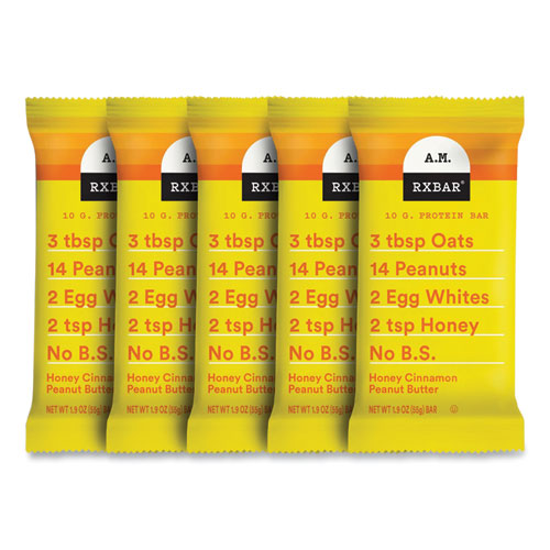 Image of A.M. RXBAR® 008101288990 Adult Bars, Honey Cinnamon Peanut Butter, 1.9 oz Bar, 5 Bars/Packs, 2 Packs/Carton